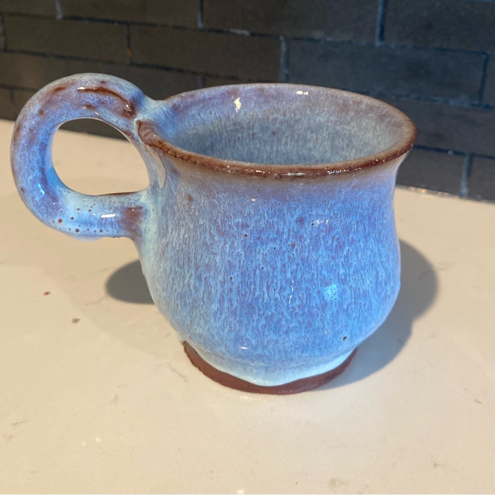 Handmade Blue Ceramic Mug with Brown Rim by James Schendel Signed! 92!